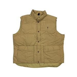★ Browning (Vintage) Tan Full-Zip Quilted Puffer Vest w/ Button-Up Front ★